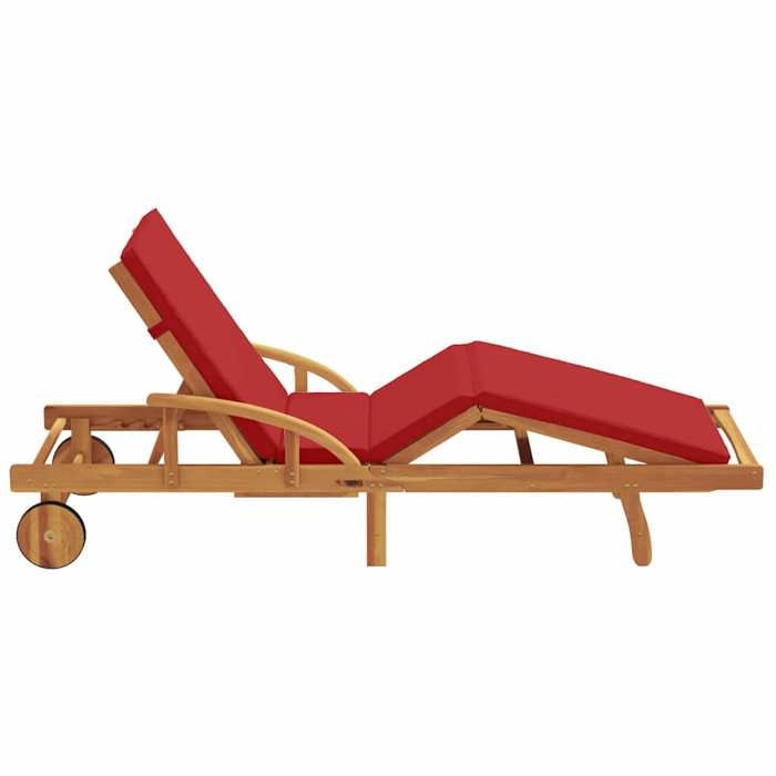 Sale 2026 Transat de jardin - burke - Chaise longue - avec coussin - Rouge 200 x 67 x 84cm Bois dacacia massif Cc1301