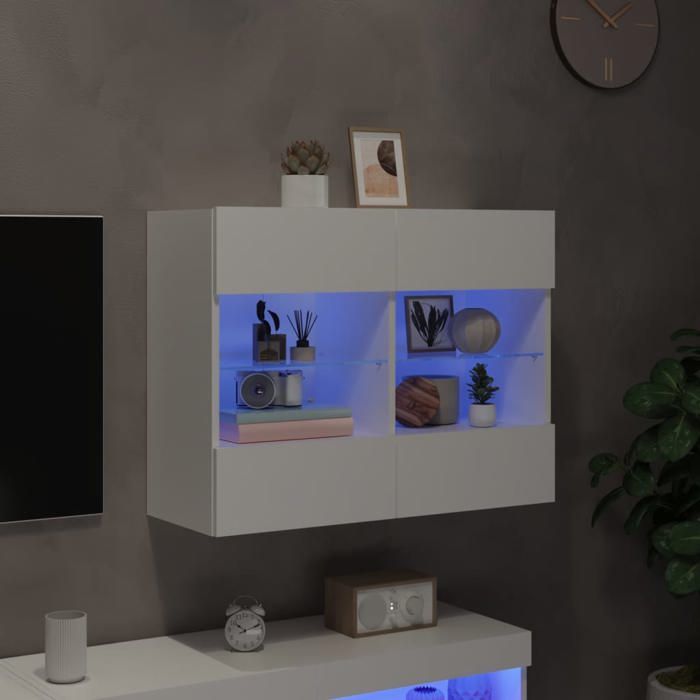 SALE Janvier MODERNE Armoire multimédia - MGH - Meuble TV/HIFI - Montage mural - avec lumières LED - blanc 78 5x30x60 5 cm TT4628