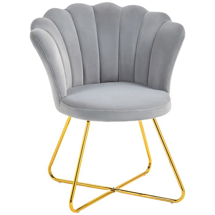 Fauteuil coquillage - HOMCOM - - velours - pieds en acier - 69 x 64 x 80 cm - gris