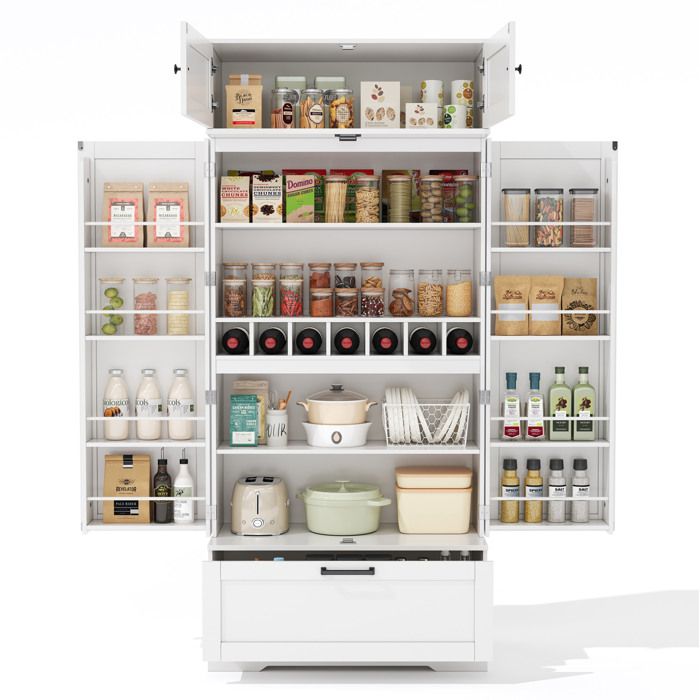 Buffet de cuisine blanc avec tiroir range-bouteilles et étagères réglables