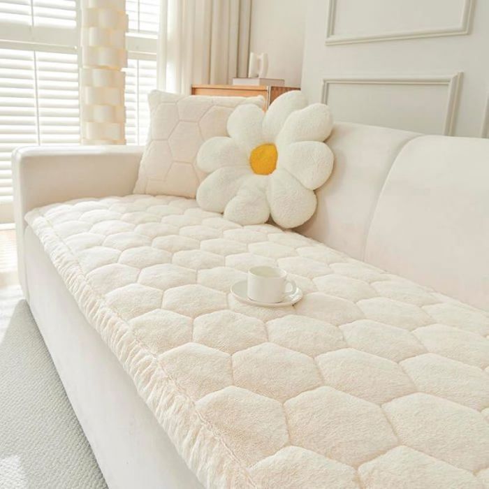 Epais Housse de Canap Lavable Nouveau Flanelle Douce Universelle Housse Canap 2 3 4 Places 70*180cm-Beige Blanc Blanc