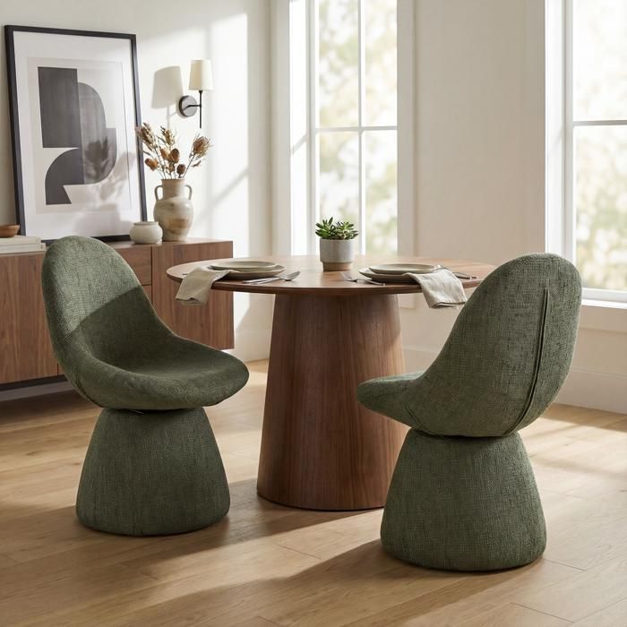 Ya-Home Lot de 2 Chaise de Salle à Manger Pivotante Chaise de Cuisine Fauteuil Coiffeuse pour Salle à Manger Chenille Vert