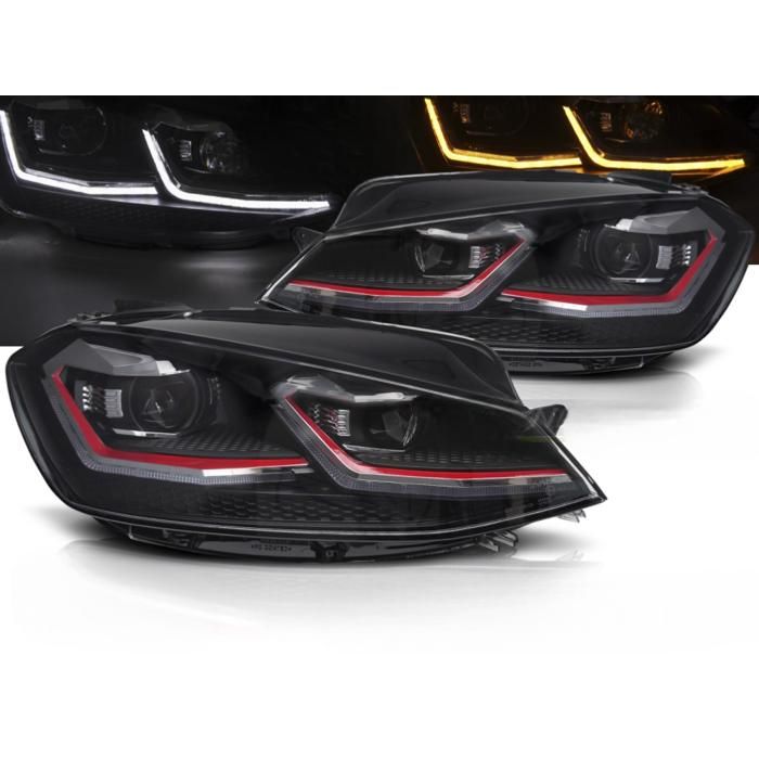 Paire de feux phares VW Golf 7 17-19 LED TRU DRL Dyn Noir Rouge-42722796