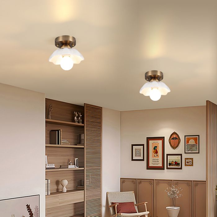 SNOGOLD 2PCS Plafonnier Moderne E27 Luminaire Forme de Fleur en Céramique Blanc Lampe de Plafond Style Médiéval pour Couloir Chambre