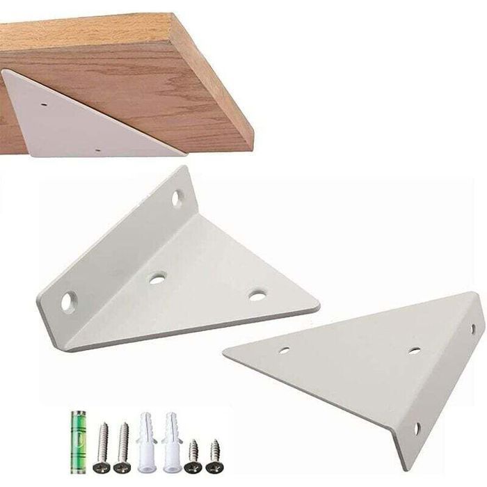 2 supports équerre étagère blancs - Nosheir - Dissimulés invisibles muraux triangle - Pour chambre/salon
