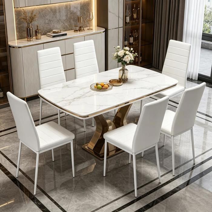 Lot de 6 Chaise de Cuisine Scandinave SUPFINE Chaises de Salle à Manger Moderne en Simili (PU) Cader en Acier Charge Max.120kg