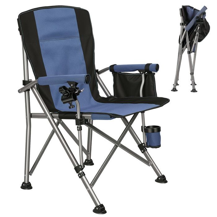 Fauteuil de Pêche – FIANAO – Pliable avec Accoudoirs – Support Canne Réglable – Charge 150kg – Pieds Antidérapants – Bleu