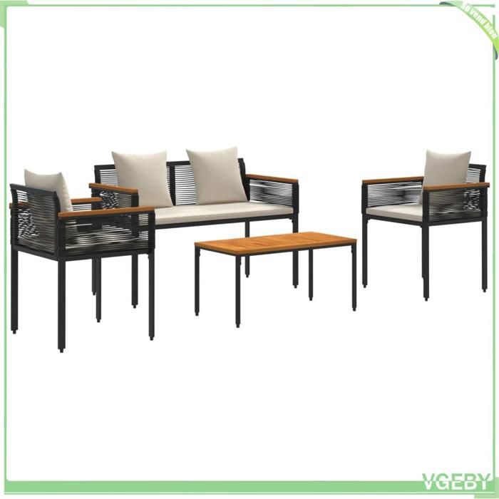 Ensemble de mobilier dextérieur - FAFEICY - 42025226 - Noir et blanc crème - Rotin PE - Coussins 3D amovibles