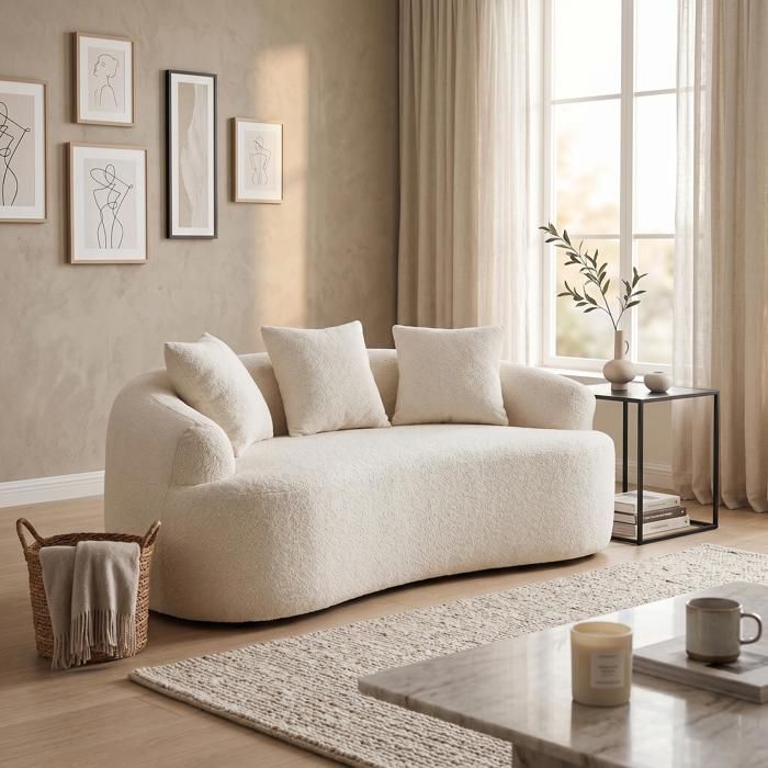 Canapé modulable FurnitureR 2 places tissu Chenille coussins épais compact sans montage – Beige
