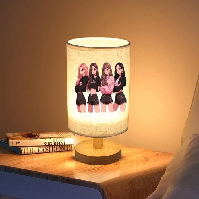 Lampe de Chevet Lampe de Chevet 3 couleurs Base en Bois AbatJour Rond en Lin Lampe de Lecture pour Chambre Animé 14