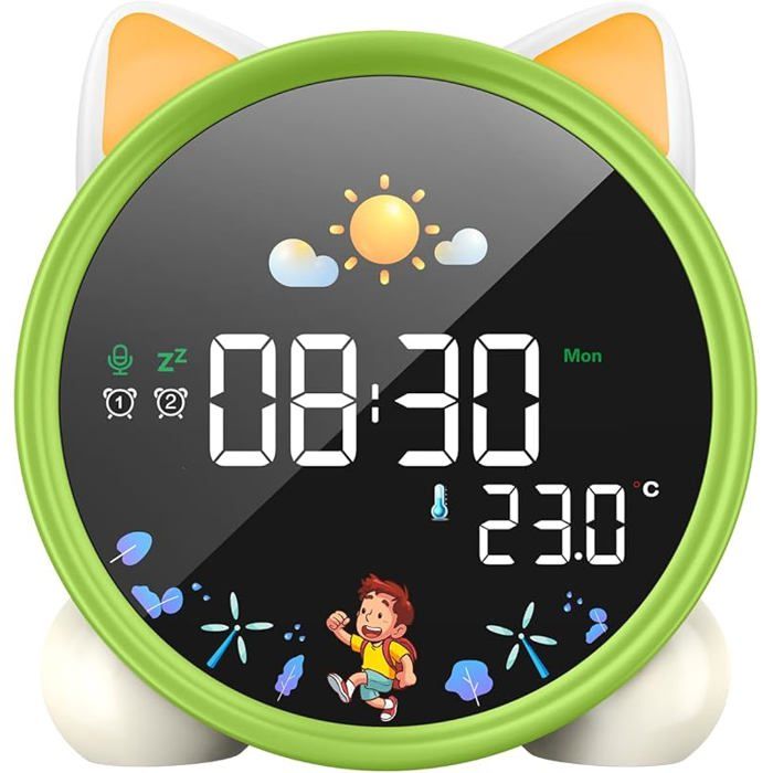 Reveil Réveil Ef Jour Nuit 5 Couleurs Reveil Digital Lumineux LED Lampe de Chevet Tactile avec Vert