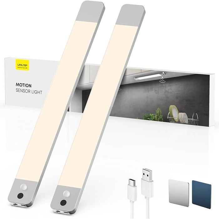 Reglette LED Lampe Cuisine sous Meuble - 40cm 2200mAh 4000K Lumiere Plac avec Detecteur de vol Stationnaire 4000K 40cm*2