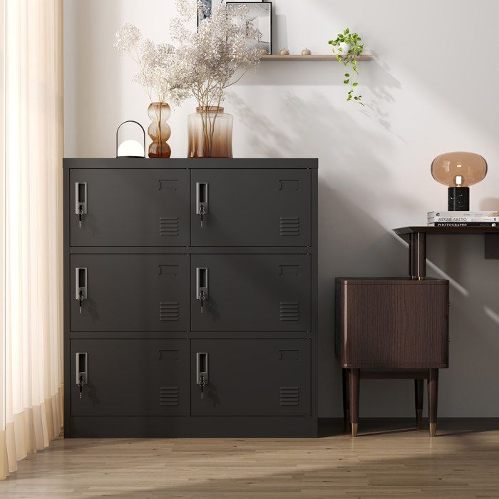 WUVRIE Armoire métallique 6 portes avec serrures 90 x 40 x 100 cm acier noir porte-étiquettes et aérations