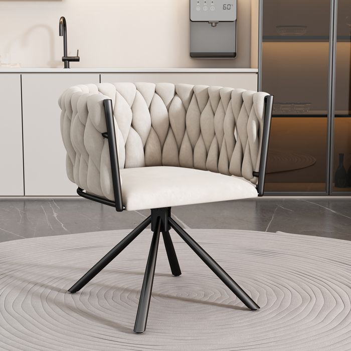 Chaise Pivotante de Salle à Manger 360° avec Dossier Enveloppant - TCQPZ - 4 Pieds en Métal Velours Beige 59 × 54 × 72 cm