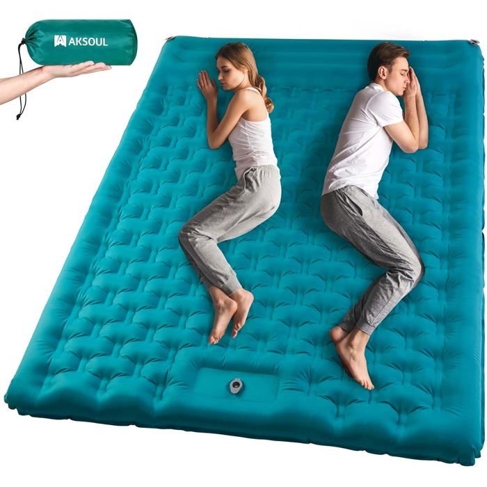 Matelas Camping Gonflable Double 2 Personnes Avec Oreiller Et Pompe À Pied Tapis De Couchage Portable Pour Randonnée Et Tente