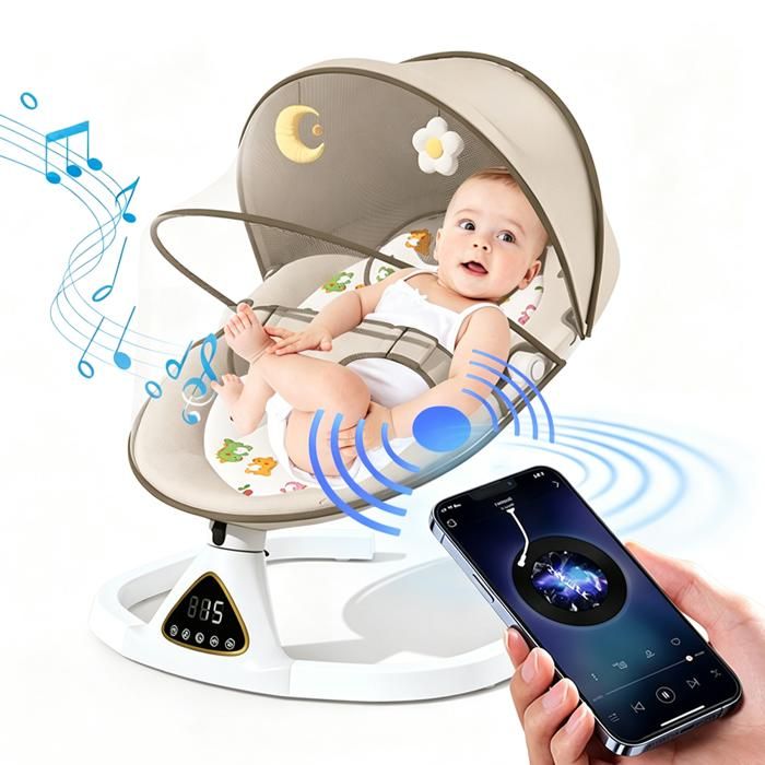 Balancelle Transat Bébé Balanelle électrique pour bébé de Jouets 0-12 Mois Rideaux en gaze 5 Vitesses Minuterie Bluetooth