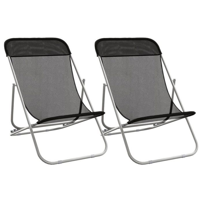 Siège de balcon - HAOSHOP - Chaises plage pliantes lot de 2 textilène acier enduit poudre&01_64039