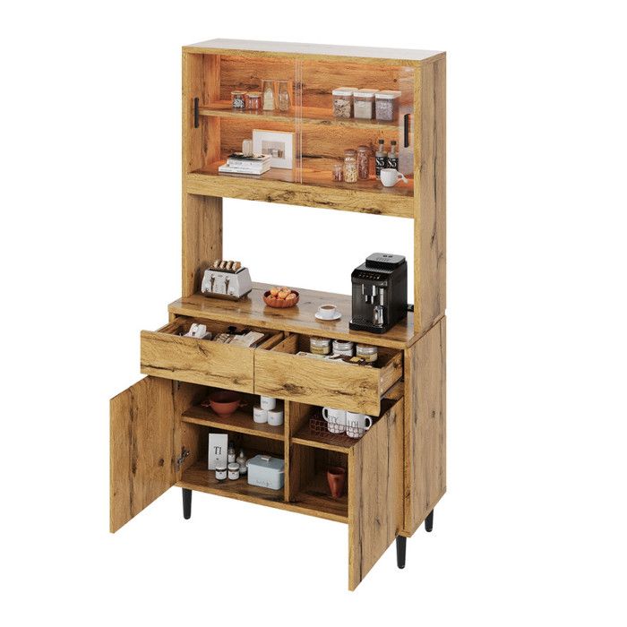 Buffet haut armoire de rangement 100×40×185 cmmulti-niveaux avec Prises USB et Éclairage LED bande lumineuse multicolorechêne
