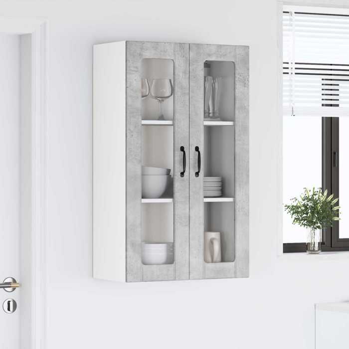 Meuble Rangement - HAOSHOP - Meuble mural de cuisine Lucca Gris béton 60 x 31 x 100 cm&01_41454