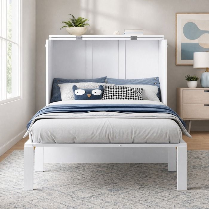 Lit escamotable - ZEVKOR - Simple 90×200 cm Vertical - Sommier à lattes - Bois blanc - Gain de place