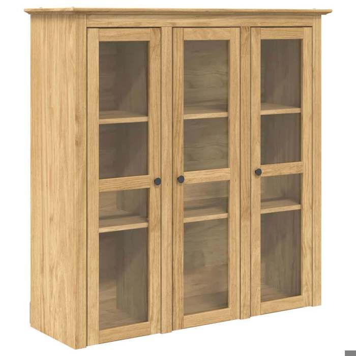 NEW Meuble avec Portes en Verre BODO Marron miel Cabinet & bahut rangement_53321