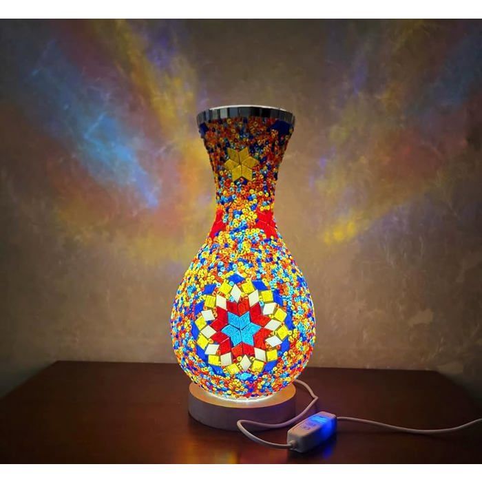 Lampe Marocaine Mosaïque Verre Coloré Vase Déco Style Oriental avec Lumière Douce pour Salon Terrasse 13*27.5 CM LAMPE A POSER Lampe Marocaine Mosaïque Verre Coloré Vase Déco Style Oriental avec Lumière Douce pour Salon Terrasse 13*27.5 CM LAMPE A POSER