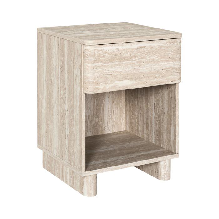 FACTY - HD7762 - Table de Chevet Pietra en Bois - Compacte avec Tiroir et Niche Ouverte - Design Épuré Effet Pierre - CHEVET