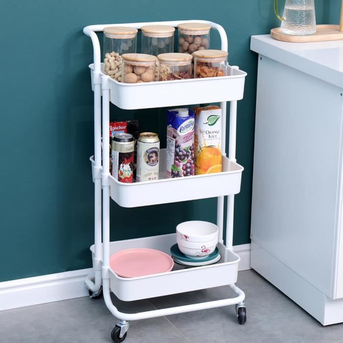 Desserte de cuisine sur roulettes AKALNNY - Blanc - Industriel et contemporain - L43xP36xH86cm