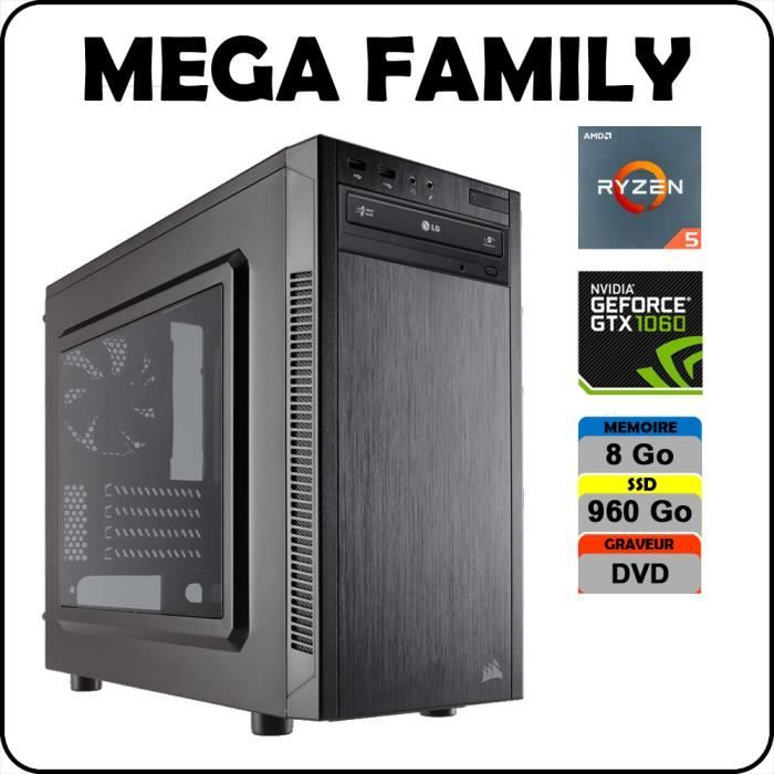 Achat Ordinateur de bureau PC MEGA FAMILY AMD Ryzen 5 2600 / 8 Go DDR4 / SSD 960 Go / Carte Graphique nVidia Geforce GTX 1060 6 Go / Windows 7 pas cher