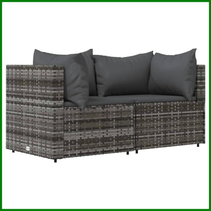 Canapés dangle de jardin et coussins 2 pcs gris résine tressée -BK319762 (PLA)