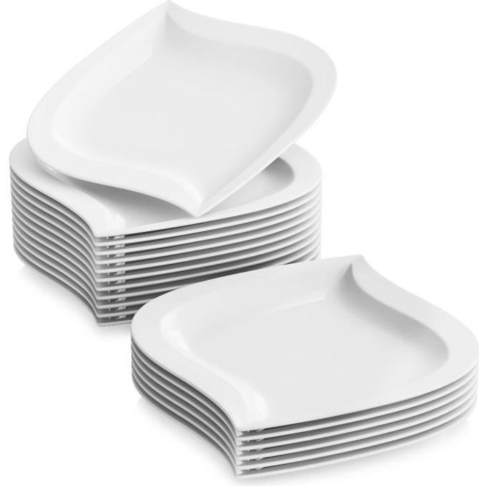 18pcs Assiettes Plates 27.5cm Vaisselles Assiette Carrée Porcelaine Plat Service de Table Malacasa Série ELVIRA