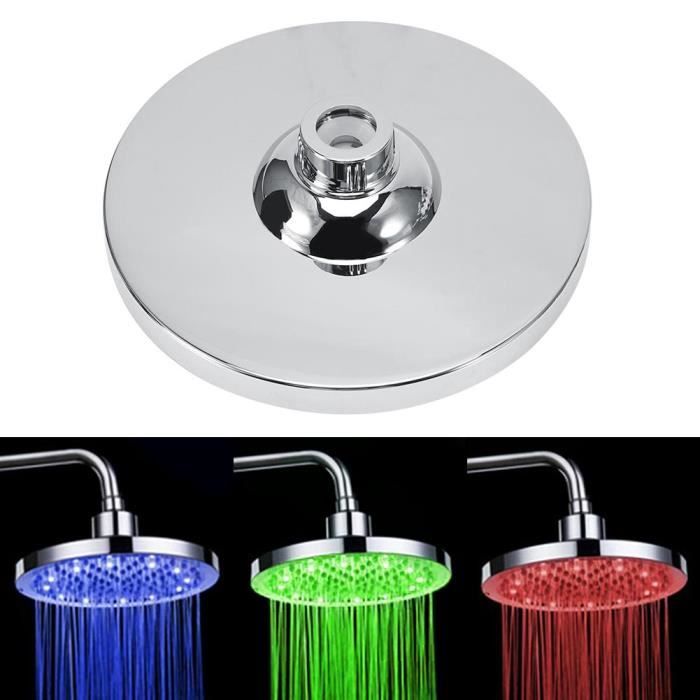 8 pouces de pluie ronde en acier inoxydable de salle de bains RGB LED lampe de douche tête de douche-KOA