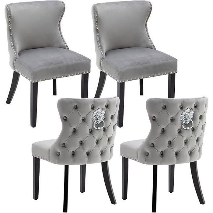 Wahson Chaise de Salle à Manger Lot de 4 Chaise Salle à Manger Chaise de Cuisine avec Pieds en Bois Pour Restaurant Velours Gris