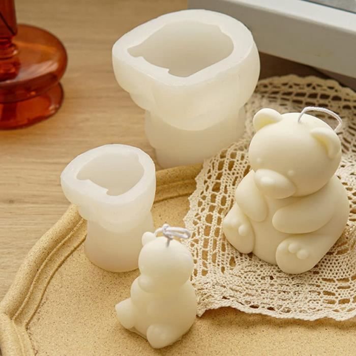 Moule Bougie Silicone,Moules de Bougie en Silicone d'ours, 3D Bear