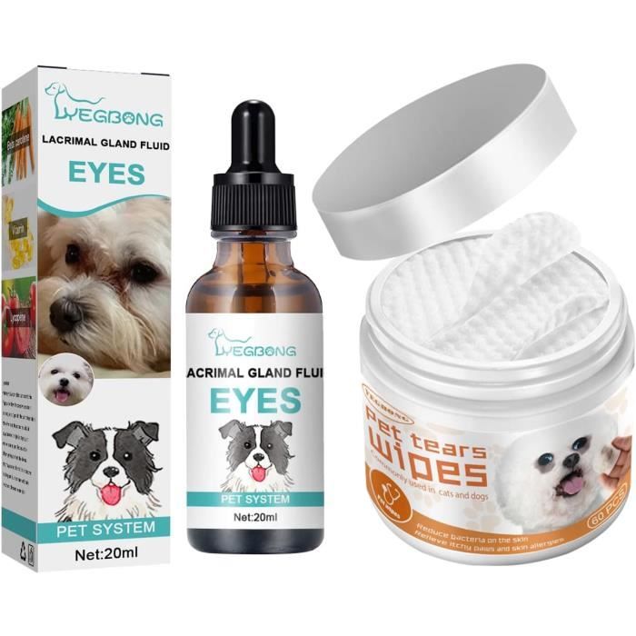 Nettoyant Yeux pour Chien Chats, Collyre Chien Yeux, Formule Douce, Sûr et Efficace pour éliminer Les Taches de Larmes