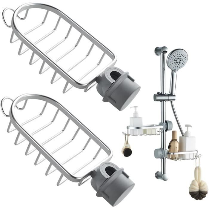 Étagère Douche Inox Sans Percage - Télescopique Noir - Porte Savon et Serviteur YYV