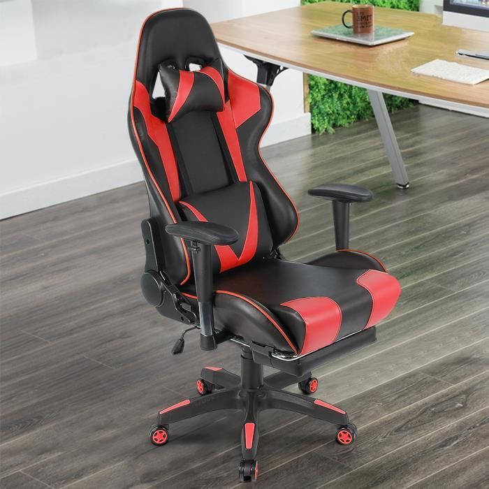 Chaise de bureau gaming en similicuir de couleur noir et rouge avec repose- pieds VidaXL - Habitium®