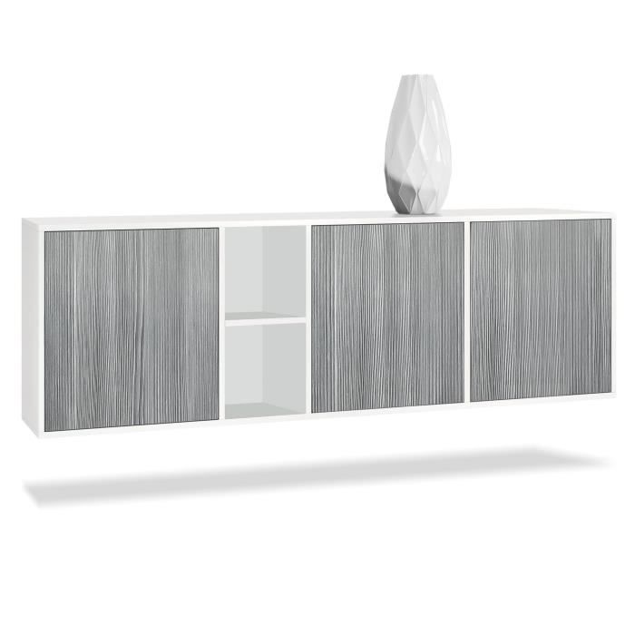 Vladon Buffet Armoire Cuba, Corps en Blanc mat Façades en Avola