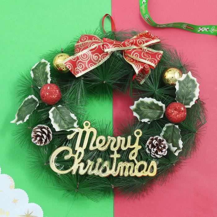 Couronne De Noël Suspendue - Diamètre 30 Cm, Intérieur 20 Cm, Laine Blanche Et Vert - Décoration Porte, Mur, Fête Hiver