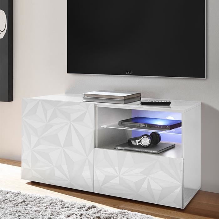 Petit meuble TV 120 cm blanc laqué design sans éclairage PAOLO Blanc L 122  x P 42 x H 57 cm - Cdiscount Maison