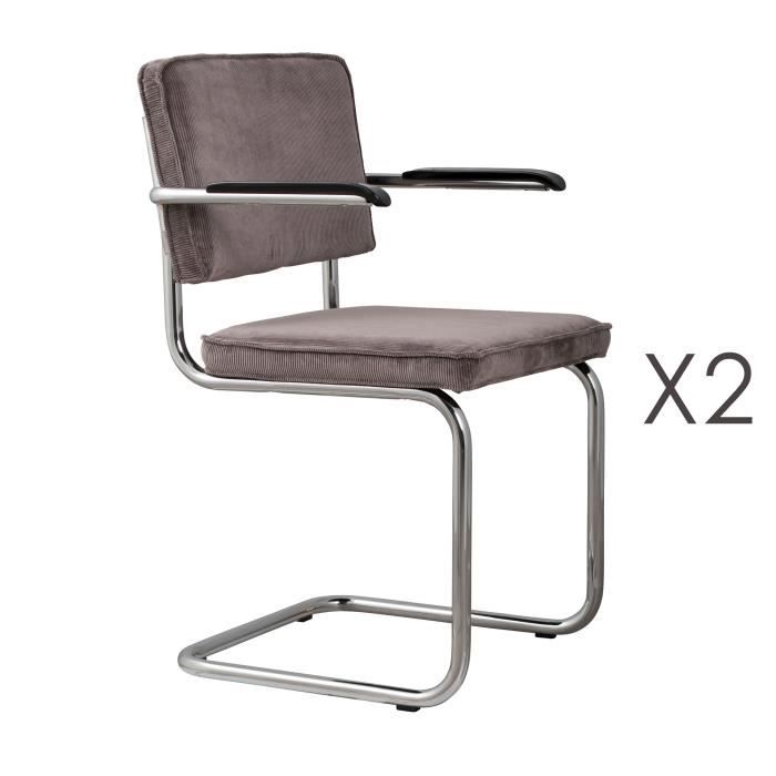 lot de 2 chaises avec accoudoirs en tissu gris - ridge - contemporain - design - métal