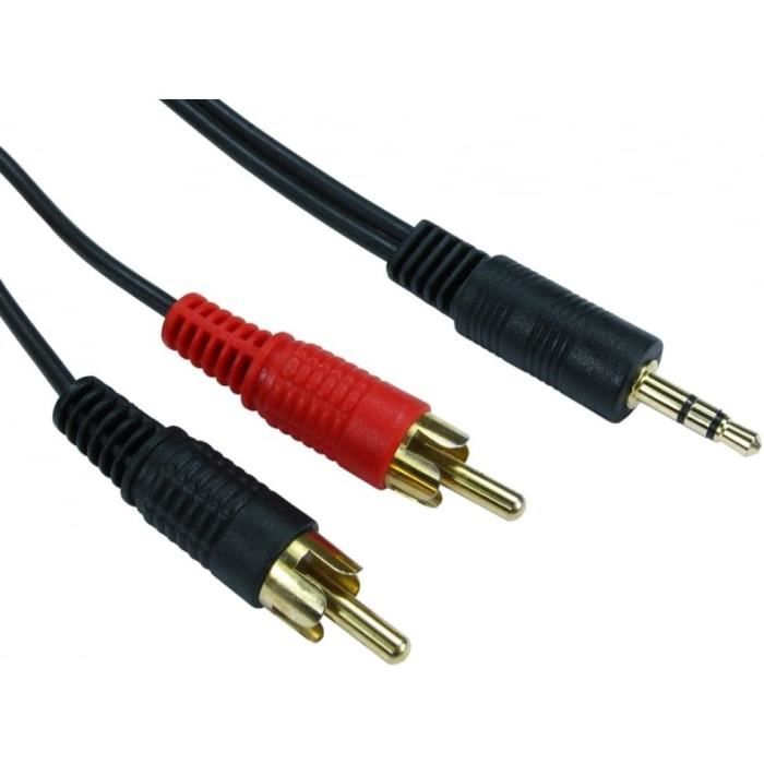 10m Jack 3.5mm vers 2 x Câble RCA Qualité Supérieure 24k Plaqué OrAudioStéréoMâle to Mâle