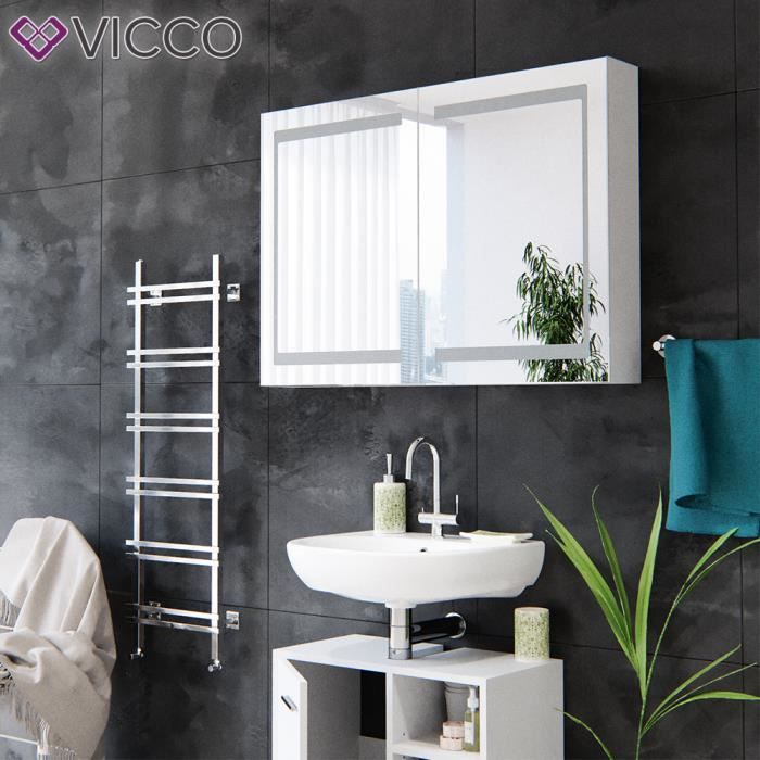 Armoire De Toilette Vicco Armoire De Salle De Bain Led Miroir De Salle De Bain Miroir De Salle De Bain 100 Cm Blanc Achat Vente Miroir Salle De Bain