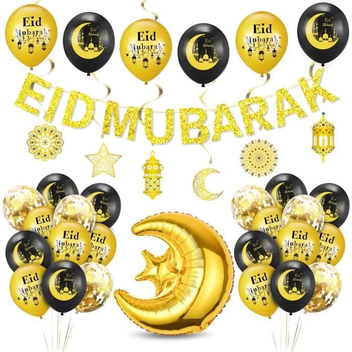 Decoration Ramadan, Aid Moubarak Décoration Or Noir, Ramadan Ballons Etoile  Lune, Guirlande Ramadan Mubarak Suspendus, Ballon[m3715] - Cdiscount Maison