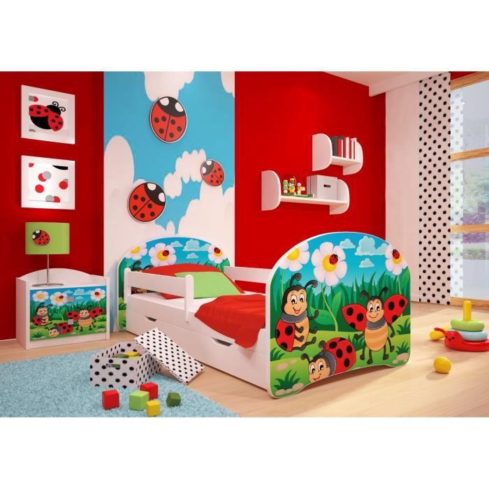 Lit enfant "Coccinelles" avec tiroir, matelas, sommier et barrière de — free download