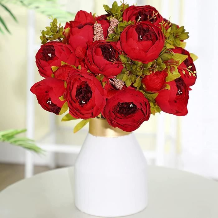 2 Pièces Bouquet de Fleurs Vintage de Pivoine en Soie Artificielle pour  Décoration de Mariage Table Maison Fête (Rouge) - Cdiscount Maison