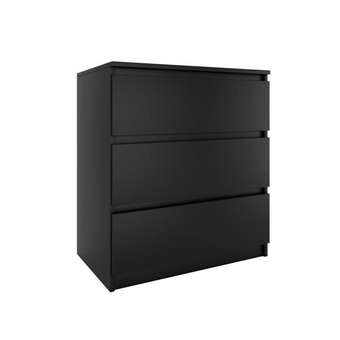 aster t3 - commode 3 tiroirs - chambre bureau salon - 77x70x40 - meuble de rangement - style scandinave - noir