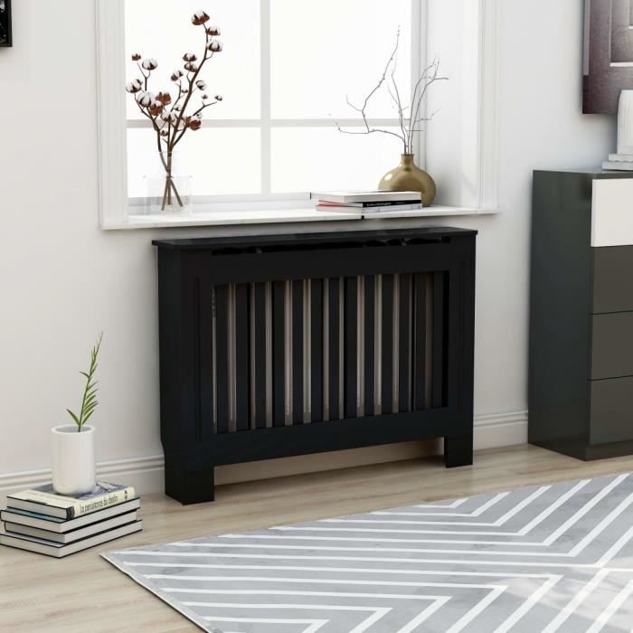 Nouveau Cache-radiateur Noir 112x19x81 cm MDF-XIS