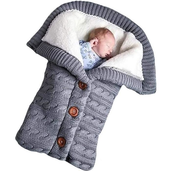 bébé fille ou garçon Couverture d’emmaillotage tricotée pour nouveau-né sac de couchage en polaire épaisse pour la crèche pour l’hiver les béb& unisexe légère et douce
