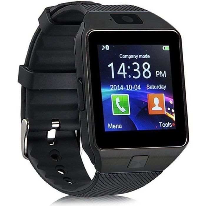 Montre connectée noire pour Android, caméra, suivi d'activité, SMS,  Bluetooth